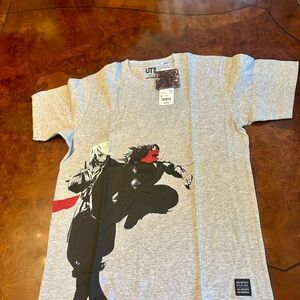 Uniqlo Gray Tee with Red and Black Graphic
